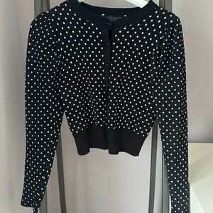 Black and White Polka Dot Puff-sleeve Cardigan